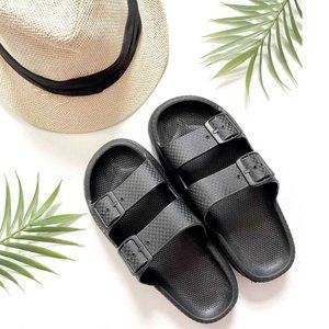 Black Double Buckle Thick Sole Sandals